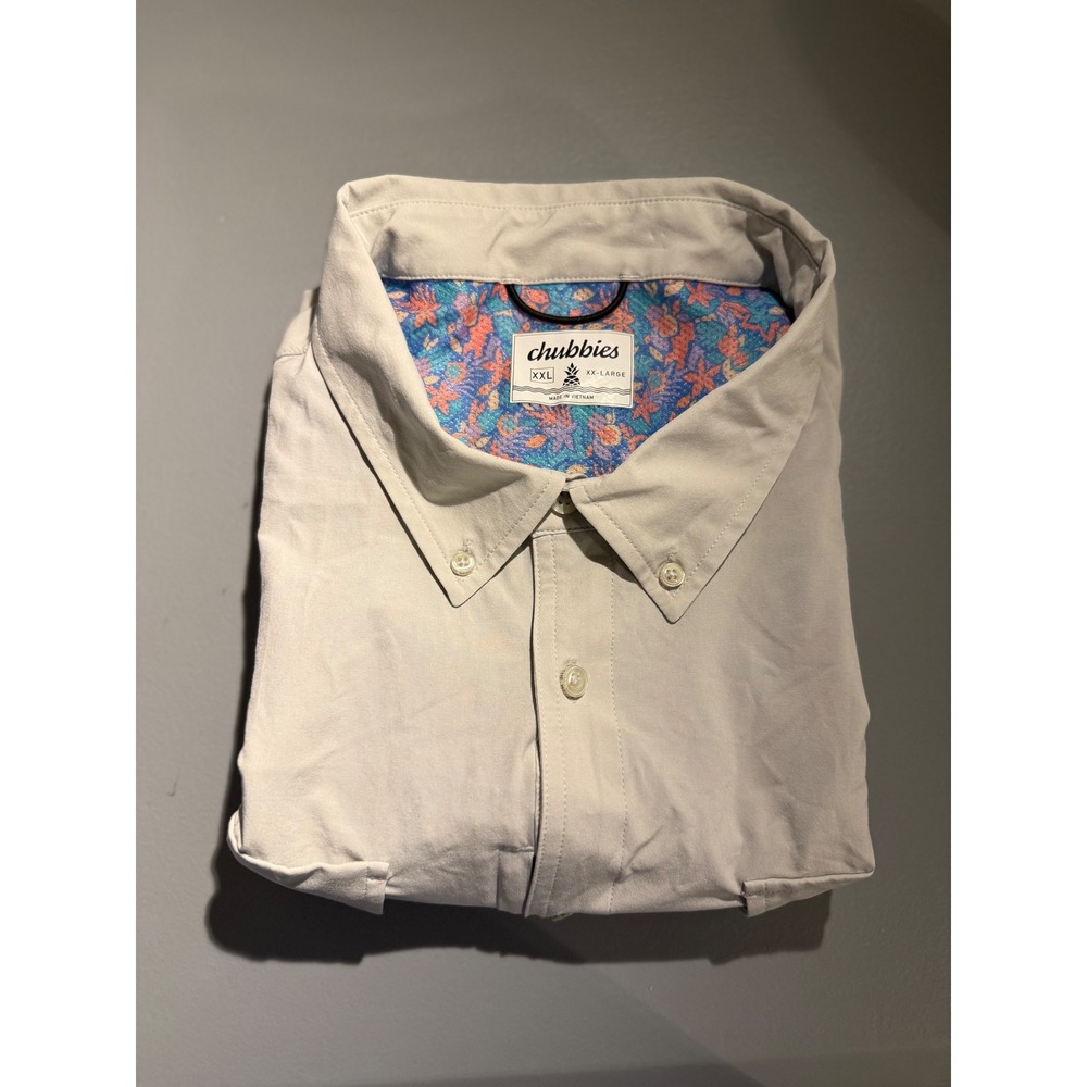 Chubbies Mens XXL Gray Short Sleeve Button Down Fishing Shirt Performance